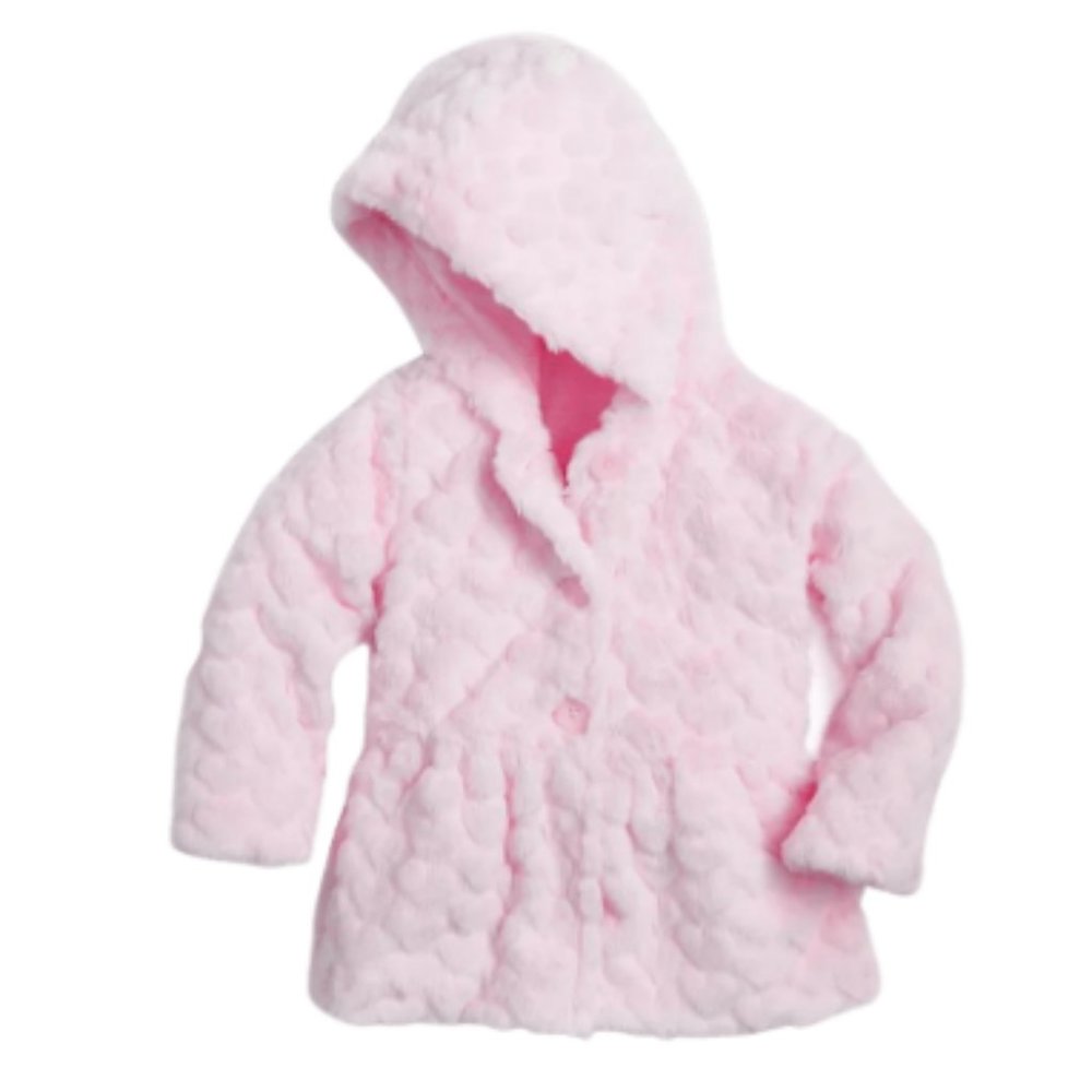 Used- Excellent- First Impressions Pink Embossed Heart Faux Fur Coat Size 12 M